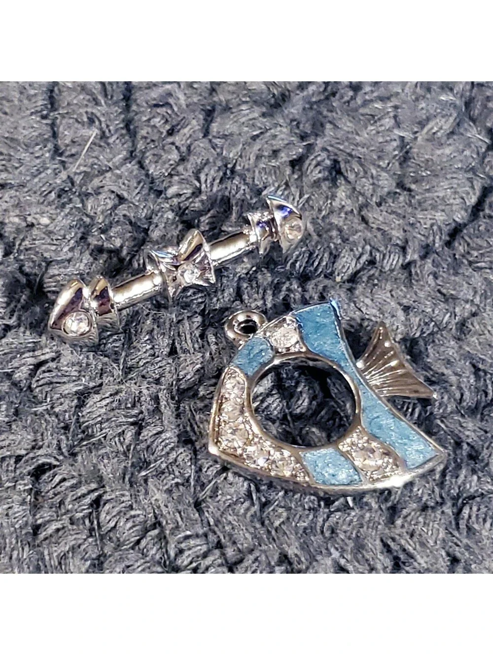 Vintage Austrian Crystal Silver Blue Enamel Tropical Fish Toggle Clasp